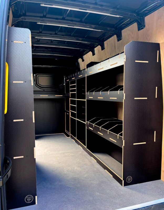 Onevan Tool Rack Van Racking with Desk and Tool Storage | Ply Van Racking