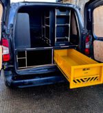 Electrician van storage system with adjustable shelving and cable unit by Ply Van Racking Ltd