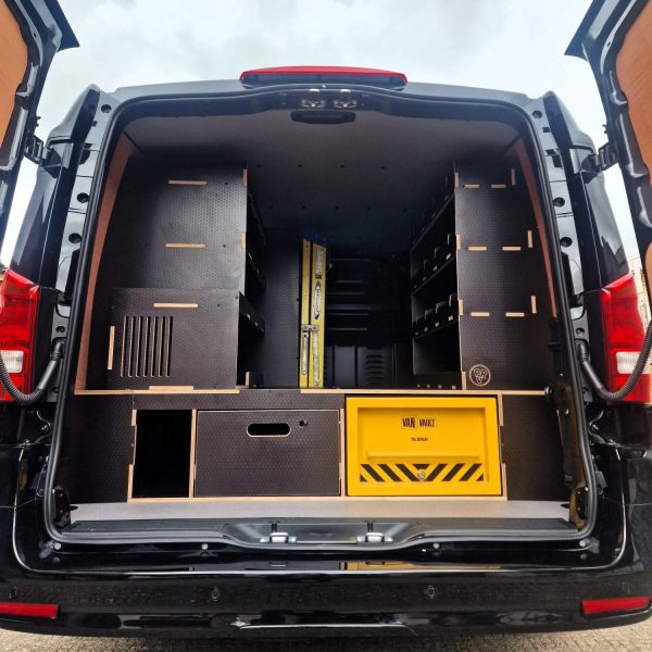 Ply racking and drawer system for a Mercedes Vito for an electrical engineer by Ply Van Racking Ltd.