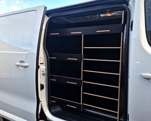 Van racking and drawers in hexa phenolic ply for a Vauxhall Vivaro by Ply Van Racking Ltd. in Shrewsbury