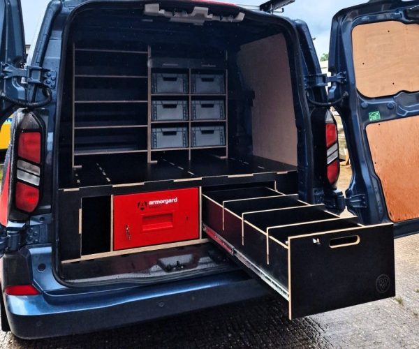 Crew Cab fit out with racking and false floor by Ply Van Racking Ltd