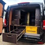 Ply racking and drawer system for a Mercedes Vito for an electrical engineer by Ply Van Racking Ltd.