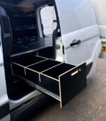 Compact van racking unit with side drawer and end drawers for tool organisation by Ply Van Racking Ltd